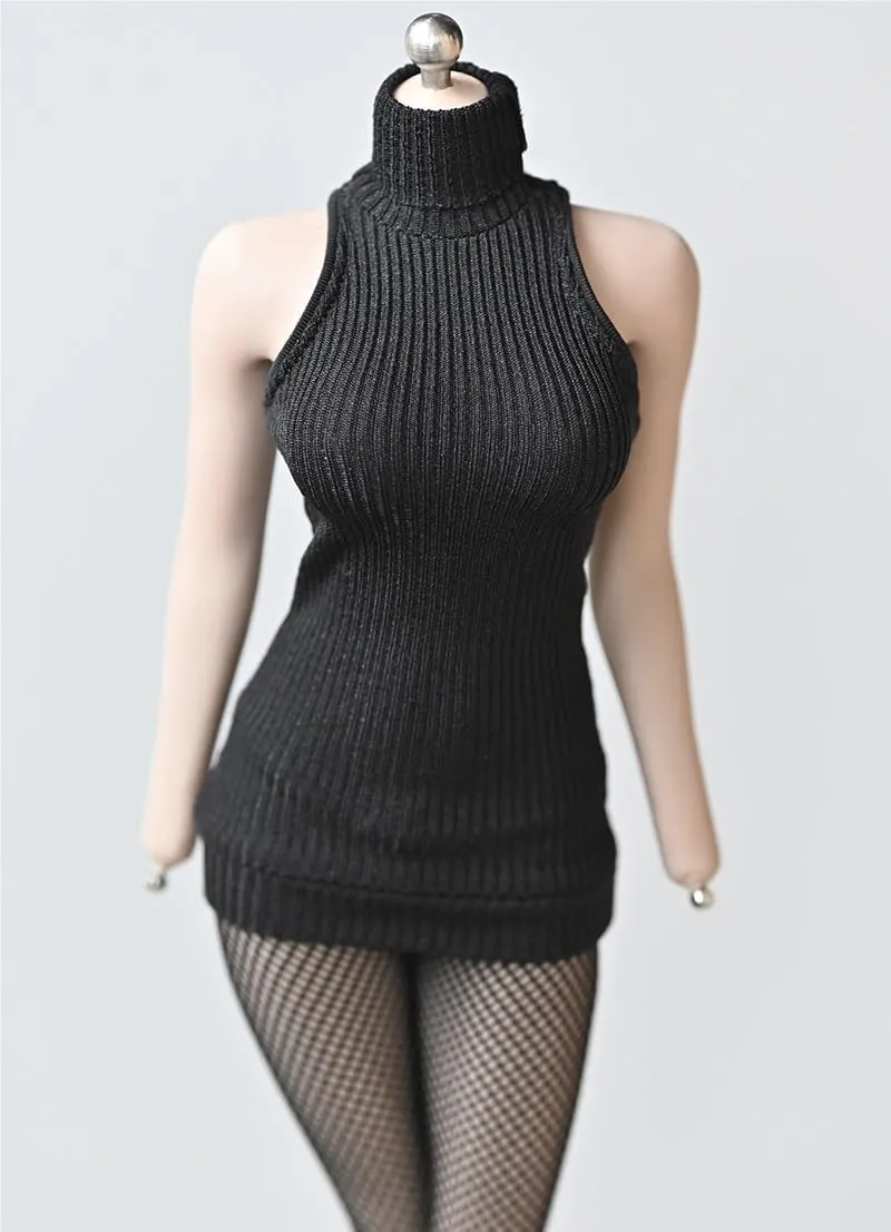 1/6 Scale Female Soldier Model Figure Doll Clothes High Neck Turtleneck Knit Sweater Dress for 12 Inch Movable Doll Action Figure Accessories Doll(Black)
