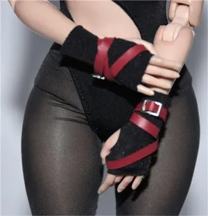 1/6 Scale Female Soldier Model Figure Doll Clothes Leather Wrist Wraps for 12 Inch Movable Doll Action Figure, Doll Miniatures Accessories Doll(Red)