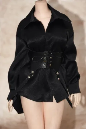 1/6 Scale Female Soldier Model Figure Doll Clothes Long Sleeved Shirt Leather Lace Up Belt Accessories for 12 Inch Movable Doll Action Figure Miniatures Doll(Black)