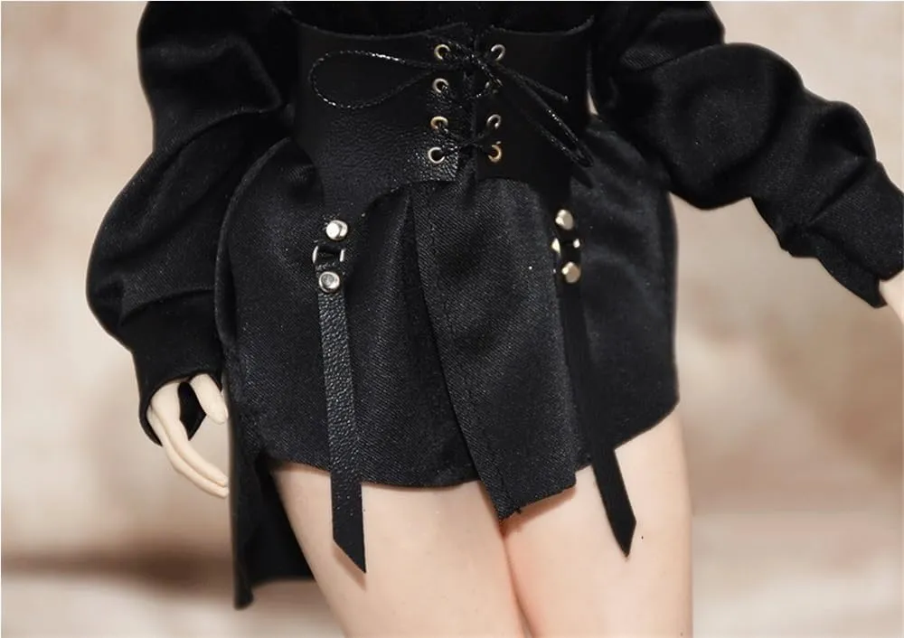 1/6 Scale Female Soldier Model Figure Doll Clothes Long Sleeved Shirt Leather Lace Up Belt Accessories for 12 Inch Movable Doll Action Figure Miniatures Doll(Black)