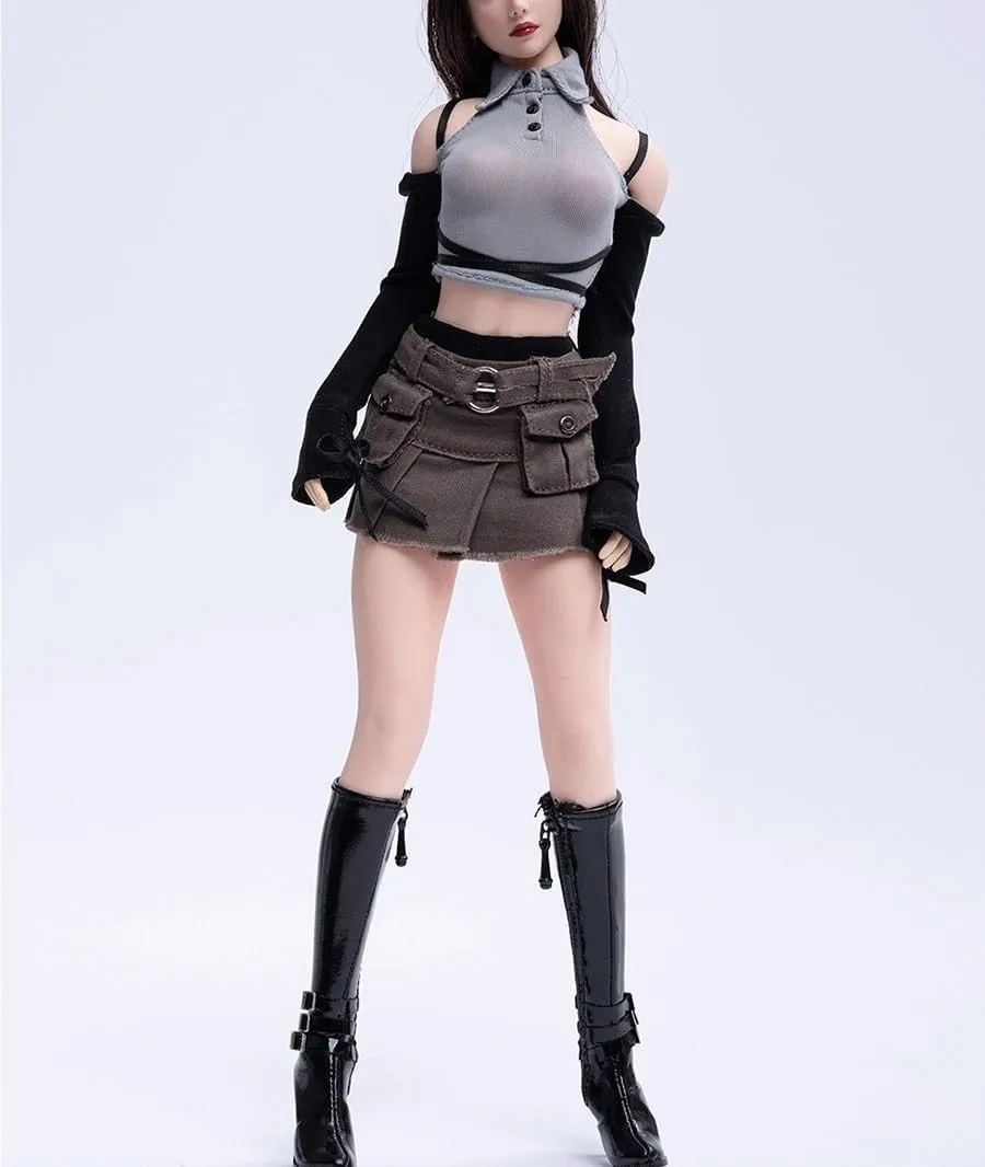 1/6 Scale Female Soldier Model Figure Doll Clothes Long Sleeved Shirt Skirt Underwear Long Boots for 12 Inch Movable Doll Action Figure Accessories Doll