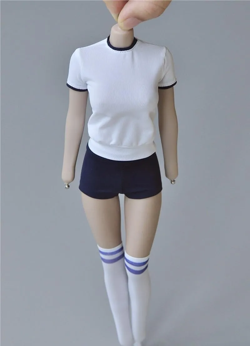 1/6 Scale Female Soldier Model Figure Doll Clothes Short Sleeved T-Shirt Shorts Socks for 12 Inch Movable Doll Action Figure Miniatures Accessories Doll(Blue)