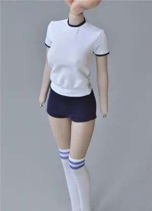 1/6 Scale Female Soldier Model Figure Doll Clothes Short Sleeved T-Shirt Shorts Socks for 12 Inch Movable Doll Action Figure Miniatures Accessories Doll(Blue)