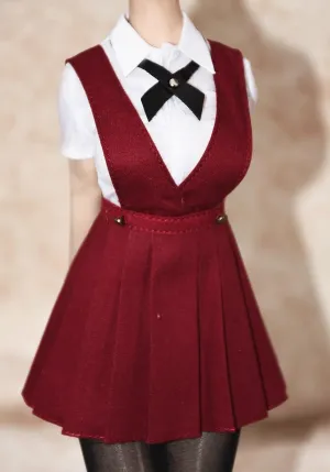 1/6 Scale Female Soldier Model Figure Doll Clothes Short Sleeved White Shirt Vest Dress Accessories for 12 Inch Movable Doll Action Figure Miniatures Doll(Red)