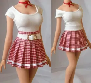 1/6 Scale Female Soldier Model Figure Doll Clothes T-Shirt Plaid Pleated Skirt for 12 Inch Movable Doll Action Figure Accessories Doll