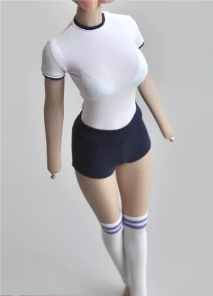 1/6 Scale Female Soldier Model Figure Doll Clothes Tight Fitting T-Shirt Shorts Stockings for 12 Inch Movable Doll Action Figure Accessories Doll(Blue)