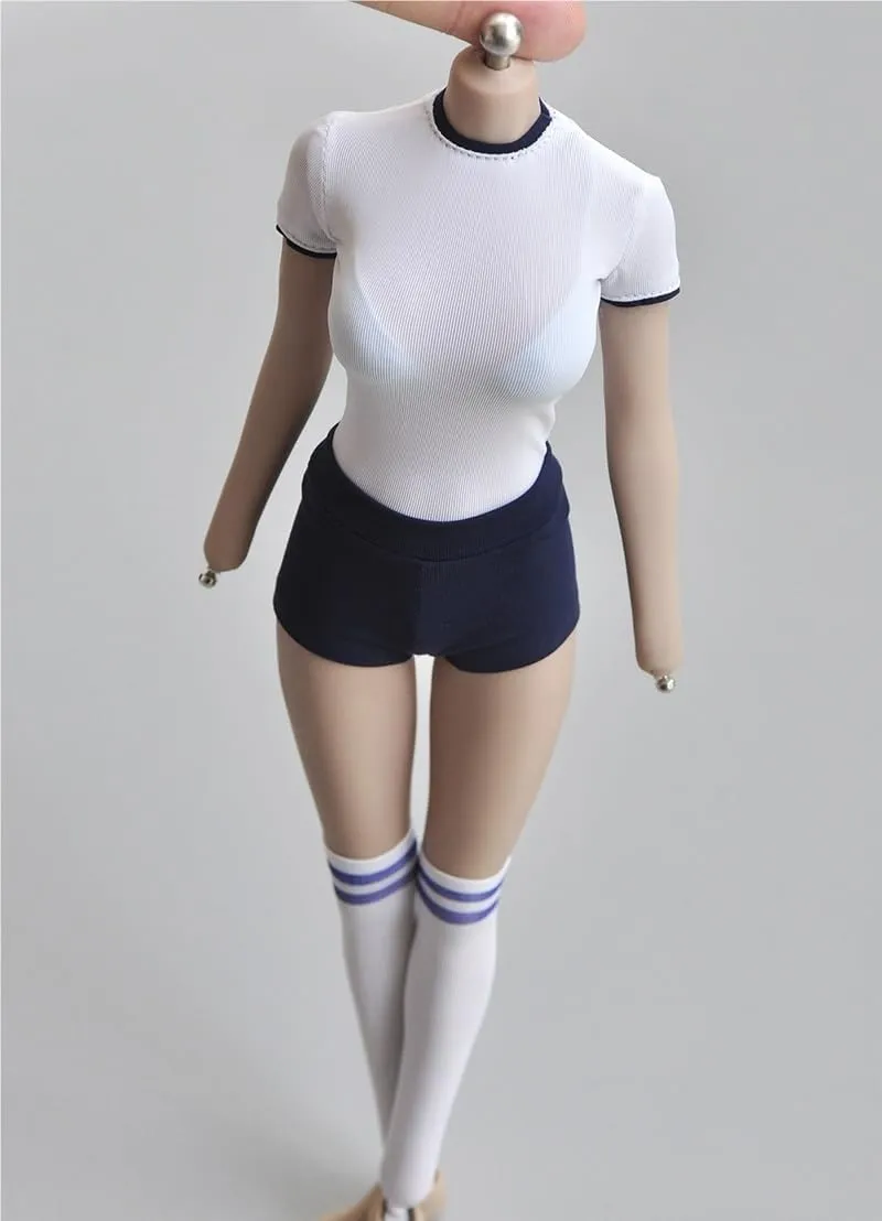 1/6 Scale Female Soldier Model Figure Doll Clothes Tight Fitting T-Shirt Shorts Stockings for 12 Inch Movable Doll Action Figure Accessories Doll(Blue)