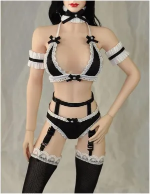 1/6 Scale Female Soldier Model Figure Doll Maid Costume Underwear Headwear Necklace Wrist Strap Lace Socks for 12 Inch Action Figure Doll Clothes Doll