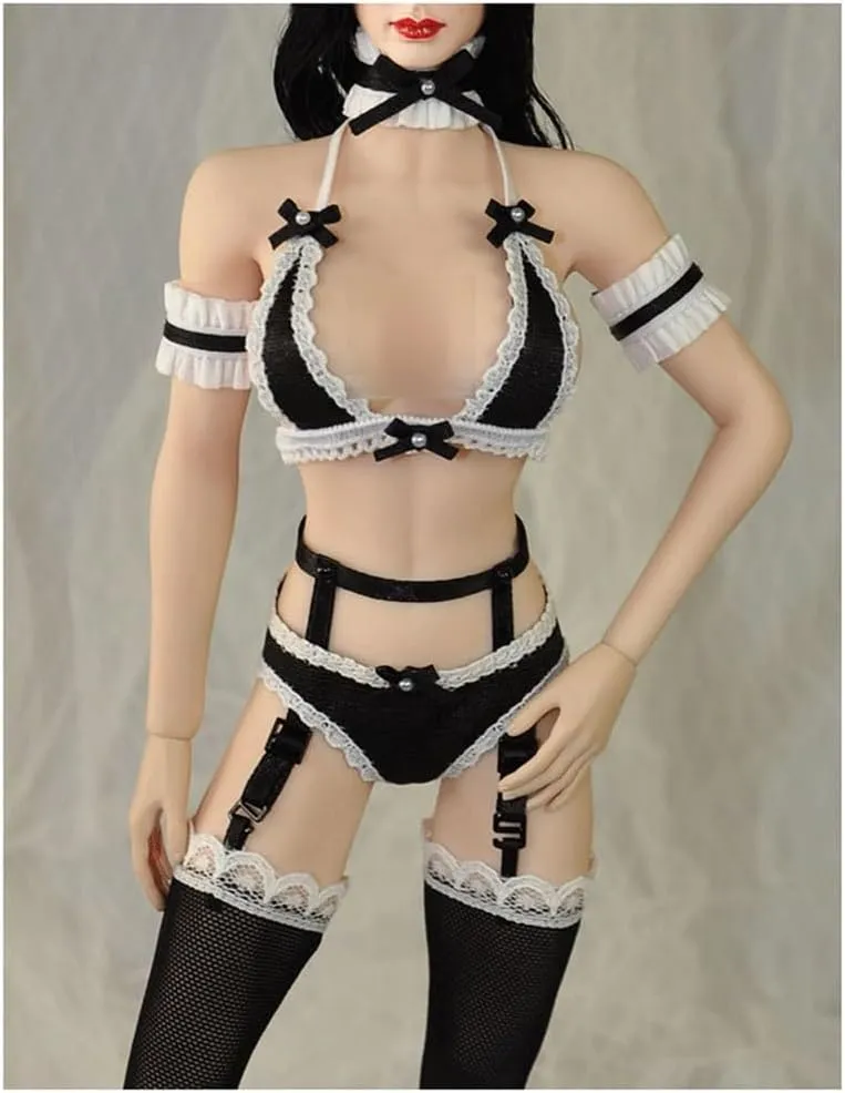 1/6 Scale Female Soldier Model Figure Doll Maid Costume Underwear Headwear Necklace Wrist Strap Lace Socks for 12 Inch Action Figure Doll Clothes Doll