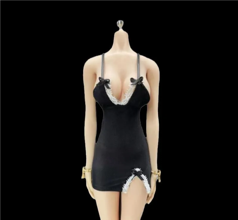 1/6 Scale Female Soldier Model Figure Doll Strap Tight Dresses Clothes for 12 inch Action Figure Doll Clothes Doll(Black)