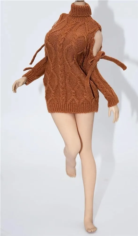 1/6 Scale Female Soldier Model Figure Doll Sweater Hoodie Knitted Dress Clothes for 12 inch Action Figure Doll Clothes Doll(Brown)