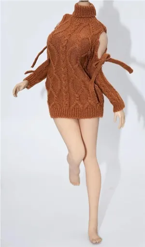 1/6 Scale Female Soldier Model Figure Doll Sweater Hoodie Knitted Dress Clothes for 12 inch Action Figure Doll Clothes Doll(Brown)