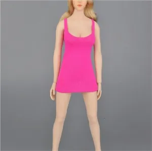 1/6 Scale Female Soldier Model Figure Doll U Neck Sleeveless Dress Clothes for 12 Inch Action Figure Doll Clothes Doll(Pink)
