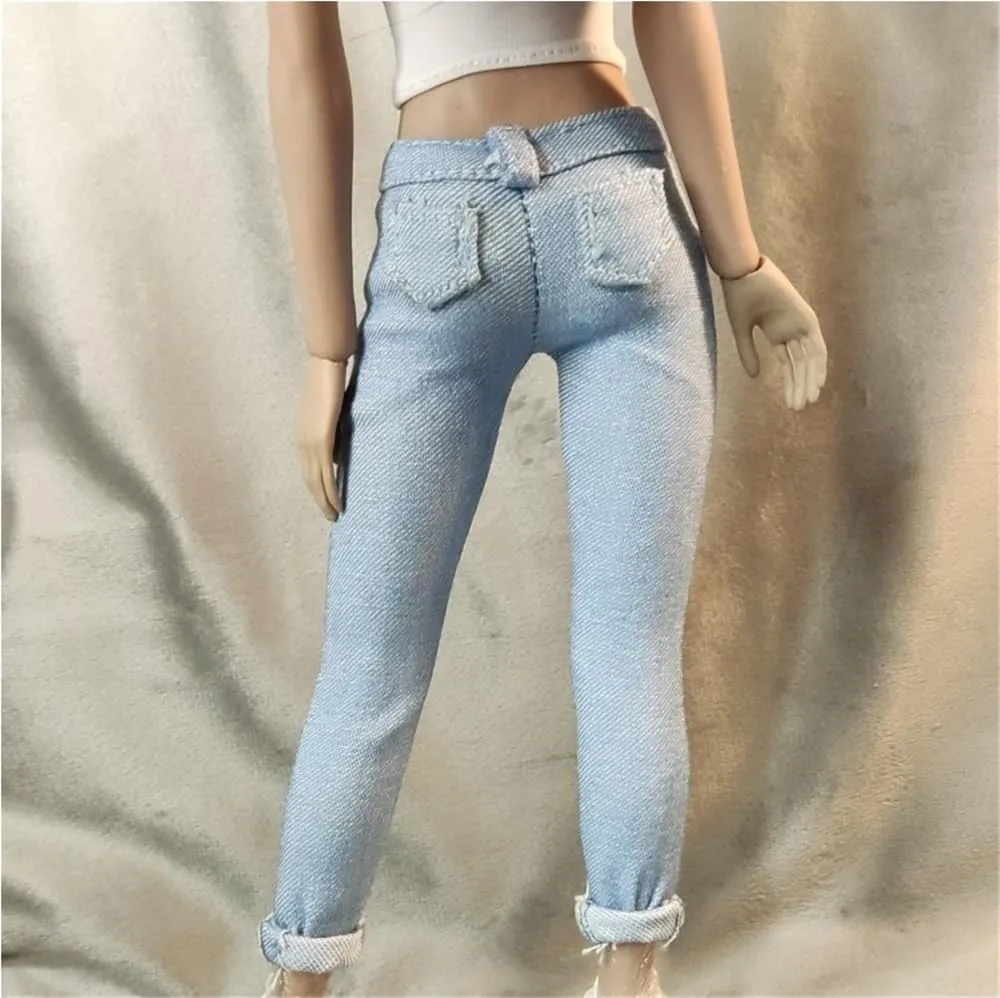 1/6 Scale Female,Figure Doll Clothes High Waisted Straight Leg Jeans Costume for 12" Soldier Action Figure Doll(Blue)