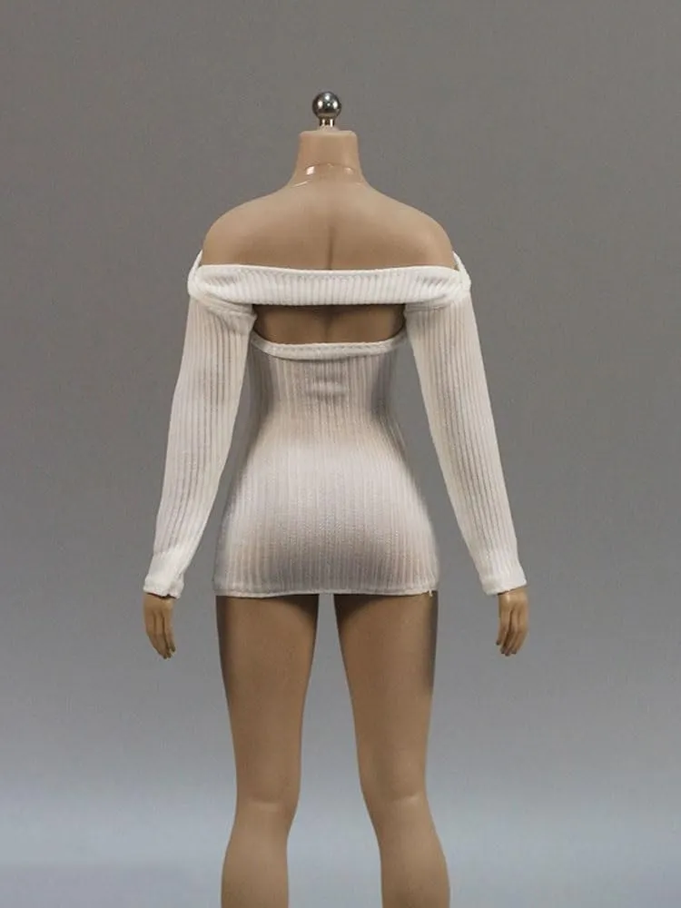 1/6 Scale Female,Figure Doll Clothes Shoulder Knit Tight Dress Costume for 12" Soldier Action Figure Doll(White)