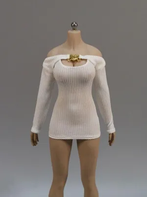 1/6 Scale Female,Figure Doll Clothes Shoulder Knit Tight Dress Costume for 12" Soldier Action Figure Doll(White)