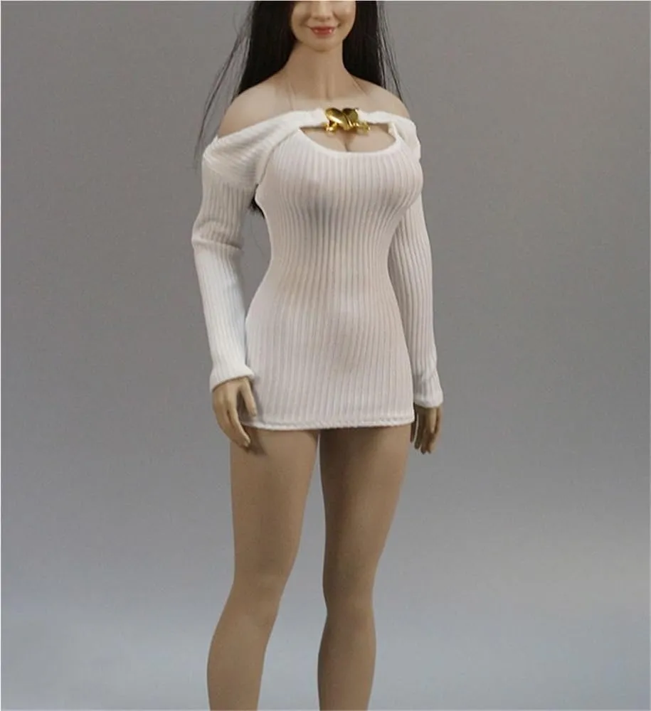 1/6 Scale Female,Figure Doll Clothes Shoulder Knit Tight Dress Costume for 12" Soldier Action Figure Doll(White)