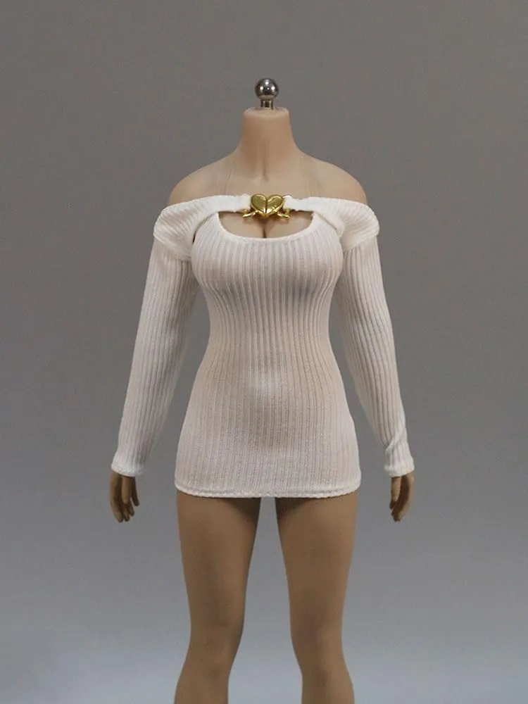 1/6 Scale Female,Figure Doll Clothes Shoulder Knit Tight Dress Costume for 12" Soldier Action Figure Doll(White)