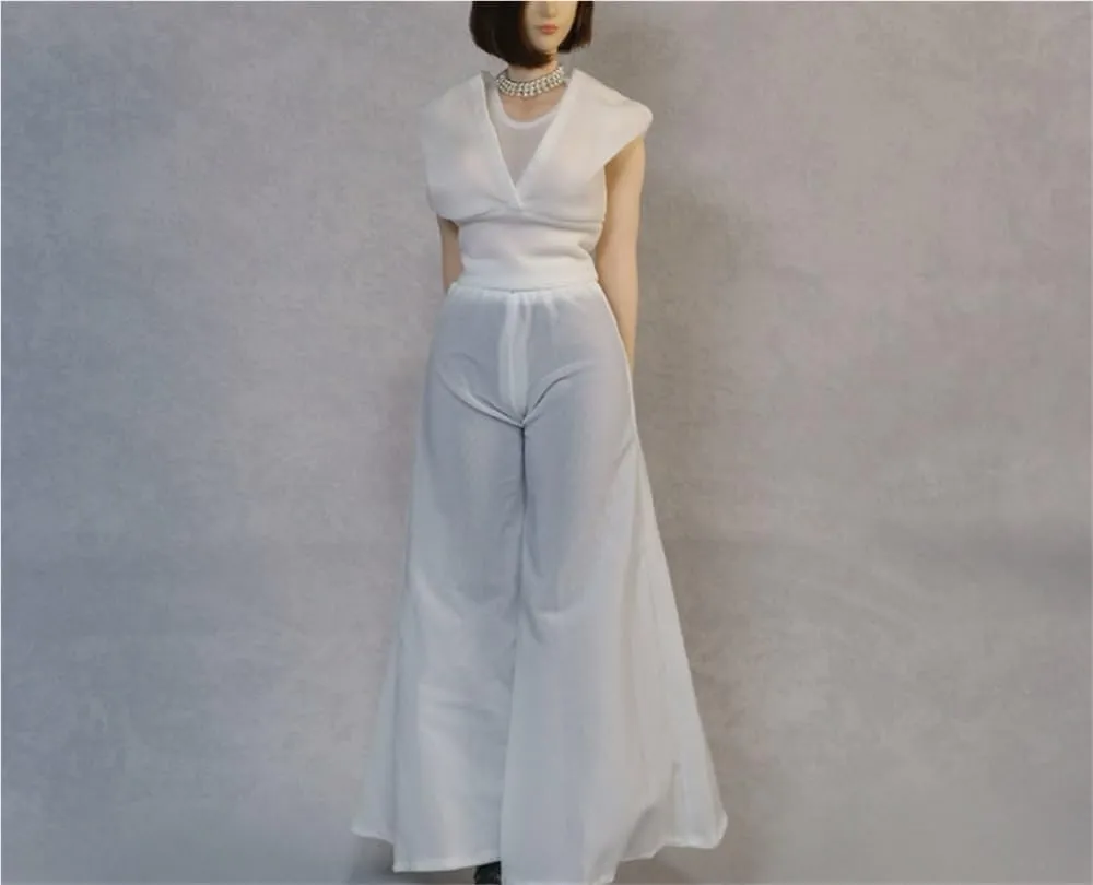 1/6 Scale Female,Figure Doll Clothes Sleeveless Shirt Wide Leg Pants Costume for 12" Female Soldier Action Figure Doll(White)