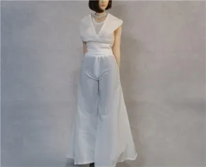 1/6 Scale Female,Figure Doll Clothes Sleeveless Shirt Wide Leg Pants Costume for 12" Female Soldier Action Figure Doll(White)