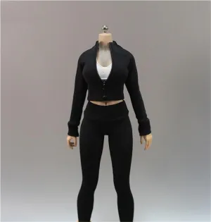 1/6 Scale Female,Figure Doll Clothes Sports Coat Shirt Tights Pants Costume for 12" Soldier Action Figure Doll(Black)