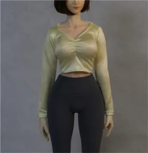 1/6 Scale Female,Figure Doll Clothes V Neck Long Sleeved Shirt Costume for 12" Female Soldier Action Figure Doll(Beige)