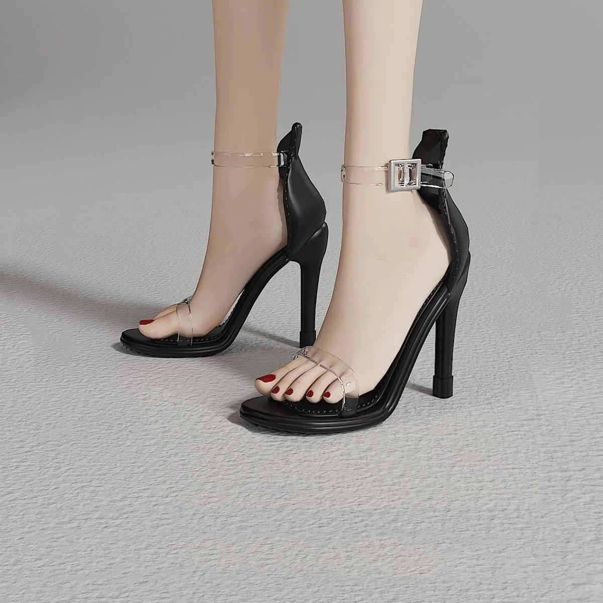 1/6 Scale Figure Shoes High Heel Sandales PVC Shoes for 12 inch Female Action Figure Toy, Doll Miniatures Accessories Doll(Black)