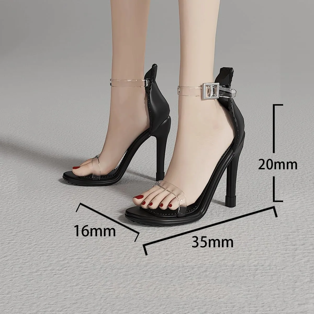 1/6 Scale Figure Shoes High Heel Sandales PVC Shoes for 12 inch Female Action Figure Toy, Doll Miniatures Accessories Doll(Black)