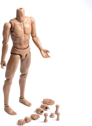1/6 Scale Male Action Figure Body, 12 inches Muscle Man Flexible Ball-jointed Fitting Man Aciton Figure Body Model Collectible Doll with Detachable 4 Pairs of Hand Shapes & Neck-Head Connector