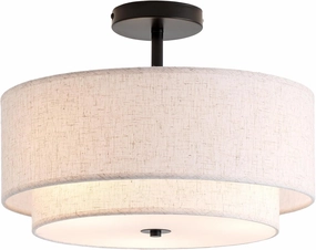 16" Double Drum 3-Light Semi Flush Mount Ceiling Light, Classic Fabric Linen Shade Design for Living Room, Bedroom, Kitchen, Dining Room, Hallway and Entryway