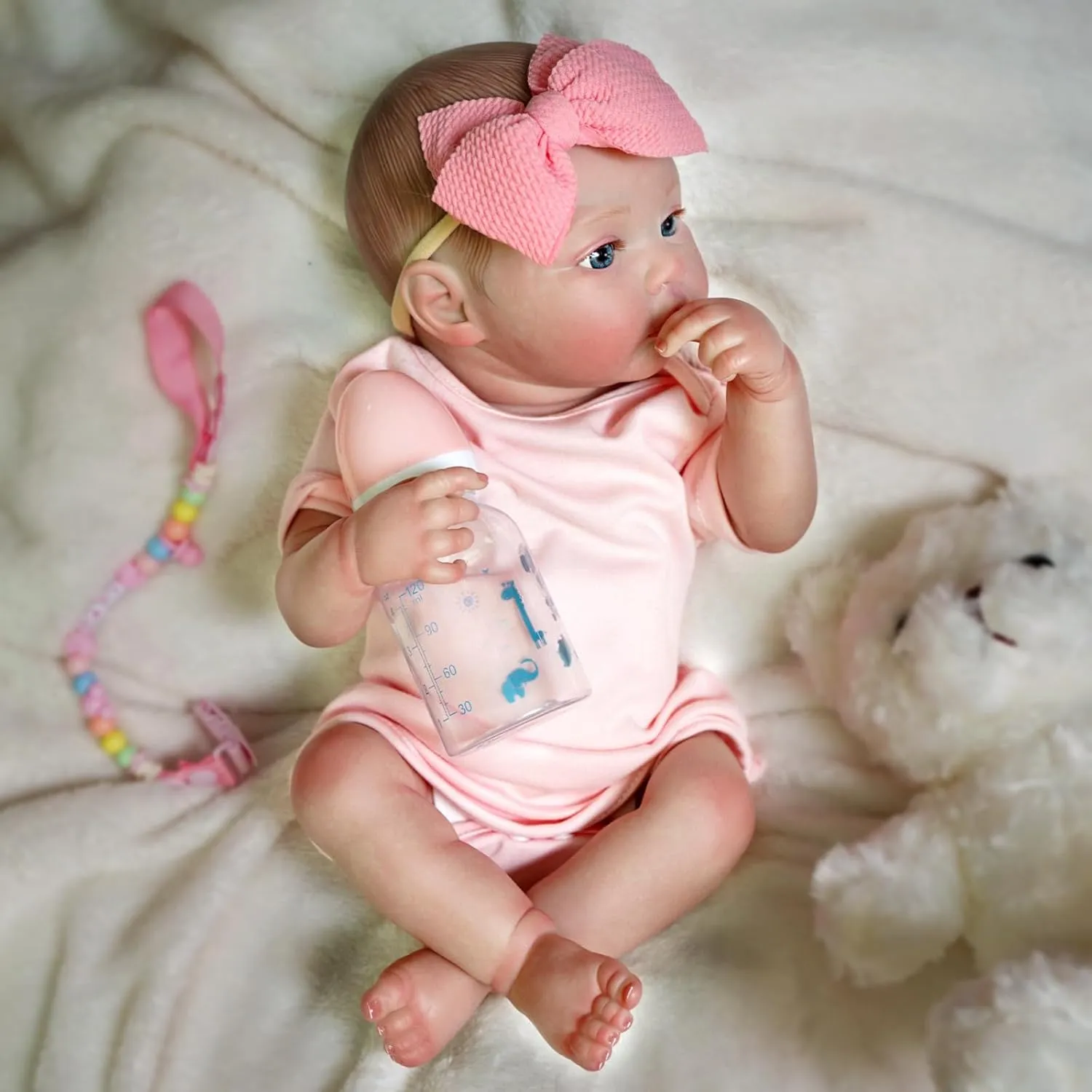 17" Realistic and Cute Reborn Baby Girl Beall Opened Her Eyes, Handmade Lifelike Reborn Doll, Advanced Painted Vinyl Gift Set for Kids Age 3 
