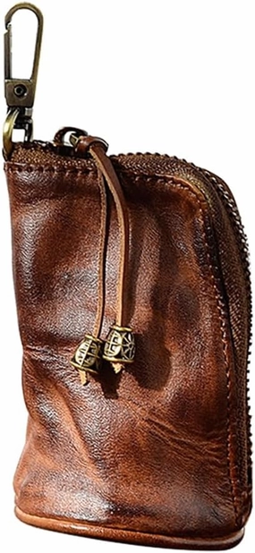 1 Pcs Leather Mini Medieval Pouch Keychain, Coin Organizer, Change Holder,Card Case, Genuine Leather Zipper Storage Bag for Men & Women