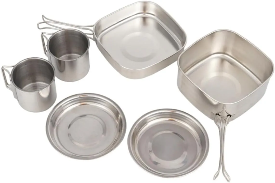 1set Camping Cookware Set Portable Picnic Gear for Backpacking Includes Pot Frying Pan Plates and Cups Easy to Clean and Space-Saving for Outdoor Cooking