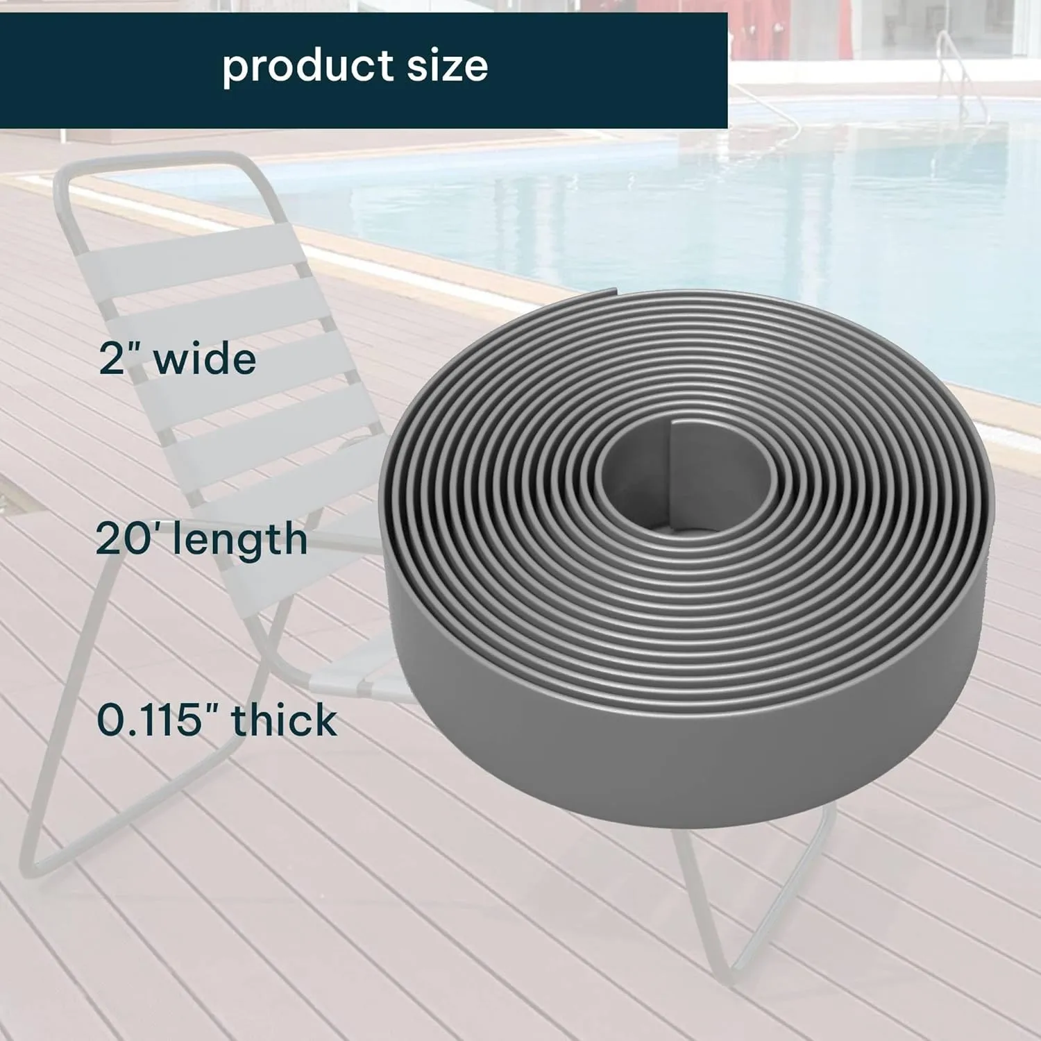 2 Inch Wide, 20ft Long Vinyl Strap - Replacement Straps for Patio Chairs - Vinyl Strapping for Patio Furniture Repair - Durable Seat Repair Kit for Lawn Chairs, Outdoor Furniture (Gray)