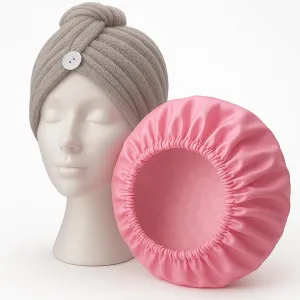 2 Pack New Microfiber Hair Towel Wrap & Shower Cap, Quick Dry, Super Absorbent, Anti-Frizz Turban & Reusable, Waterproof Bath Hat for Women, Adjustable Fit for Curly, Long & All Hair Types