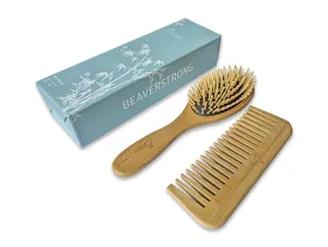 2-Pack Wooden Hair Brush and Comb Set - Natural Wood Bristles for Gentle Detangling and Styling - Eco-Friendly Design for Your Daily Hair Care Essentials