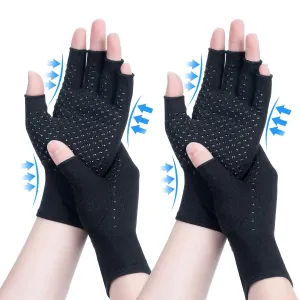 2 Pairs Arthritis Compression Gloves, for Arthritis, Rheumatoid, Osteoarthritis, Carpal Tunnel Pain, Compression Gloves for Arthritis for Women & Men, Anti-Slip Glue dot Gloves for Work (Black,M)