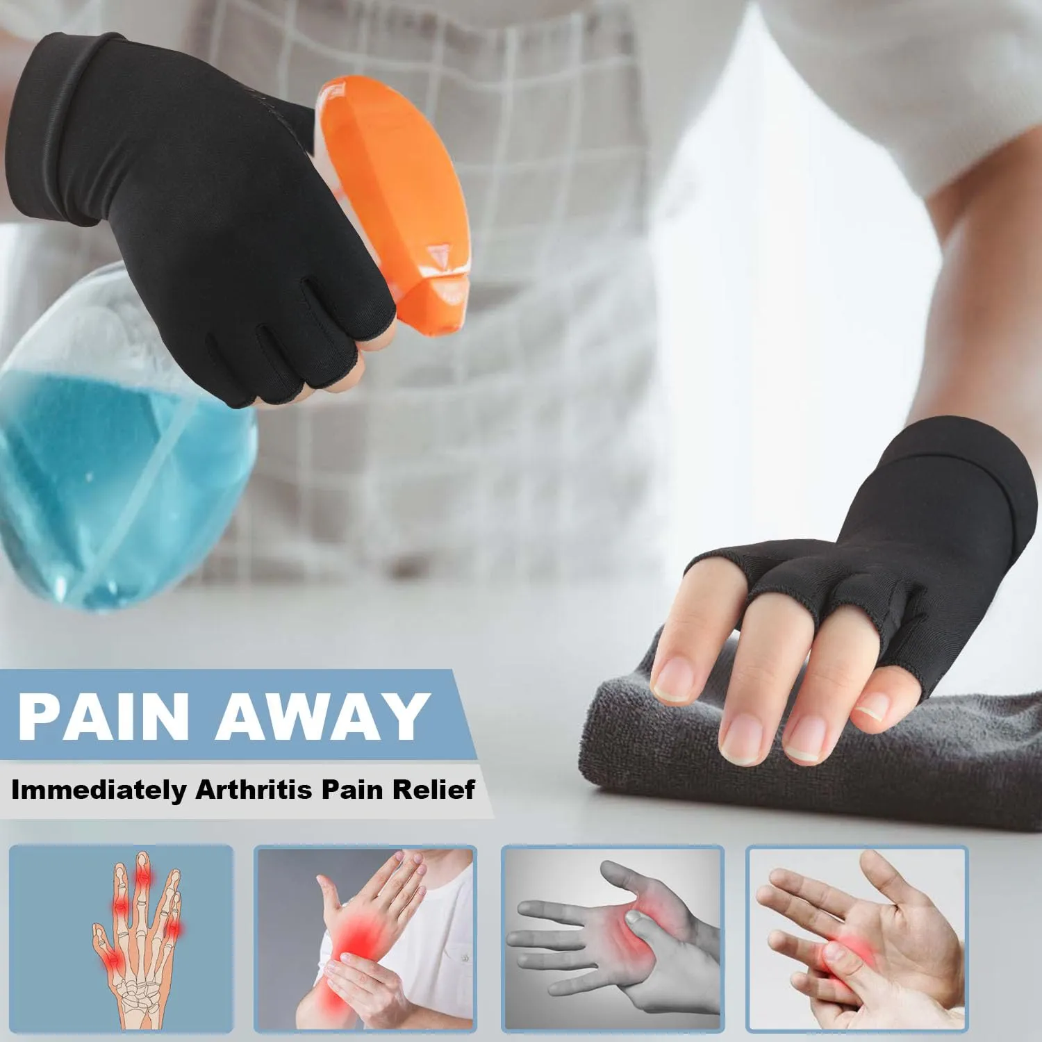 2 Pairs Copper Arthritis Compression Gloves for Rheumatoid, Osteoarthritis, Carpal Tunnel Pain Relief, Compression Hand Gloves for Women & Men,Anti-Slip Fingerless Gloves for Work,Typing (M)