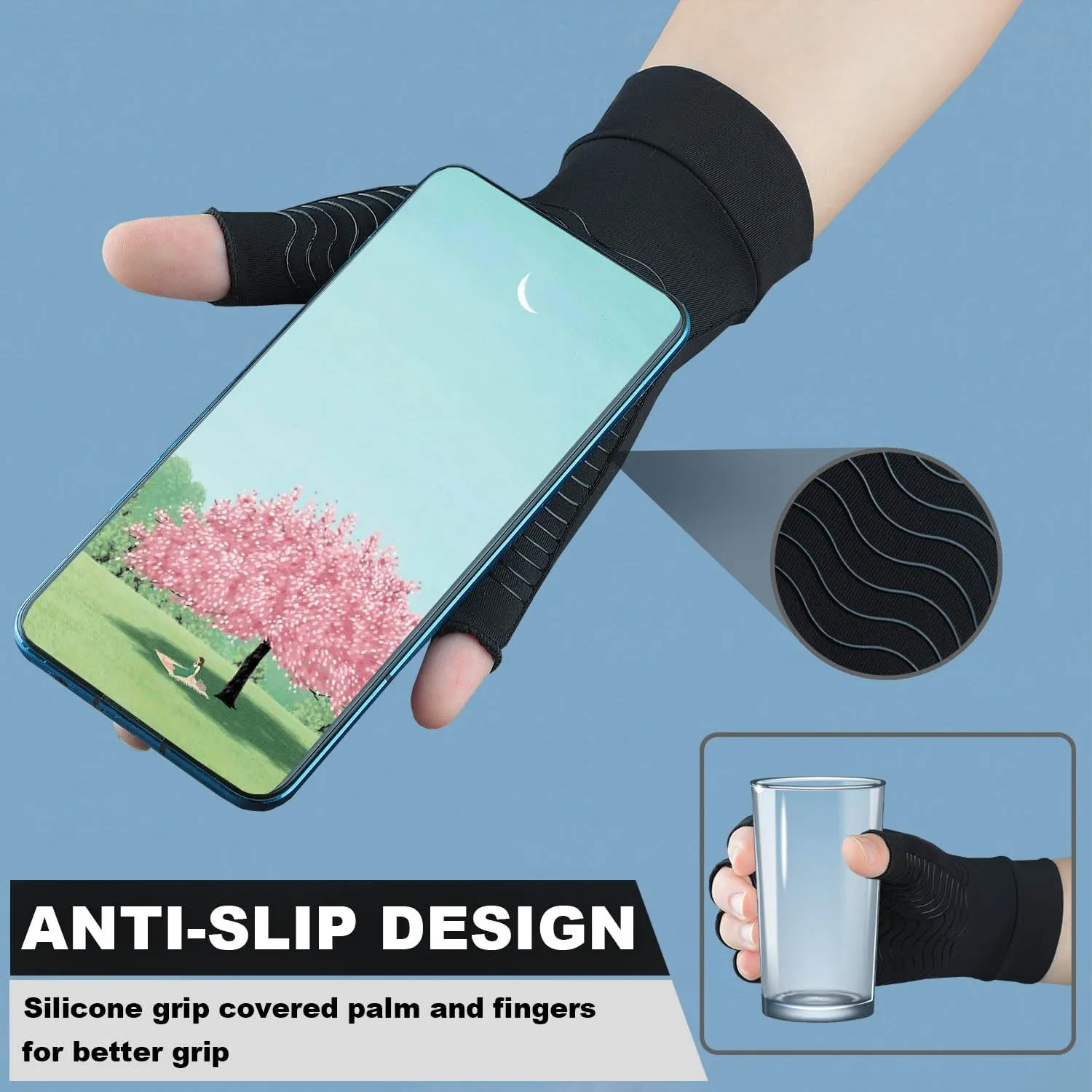 2 Pairs Copper Arthritis Compression Gloves for Rheumatoid, Osteoarthritis, Carpal Tunnel Pain Relief, Compression Hand Gloves for Women & Men,Anti-Slip Fingerless Gloves for Work,Typing (M)