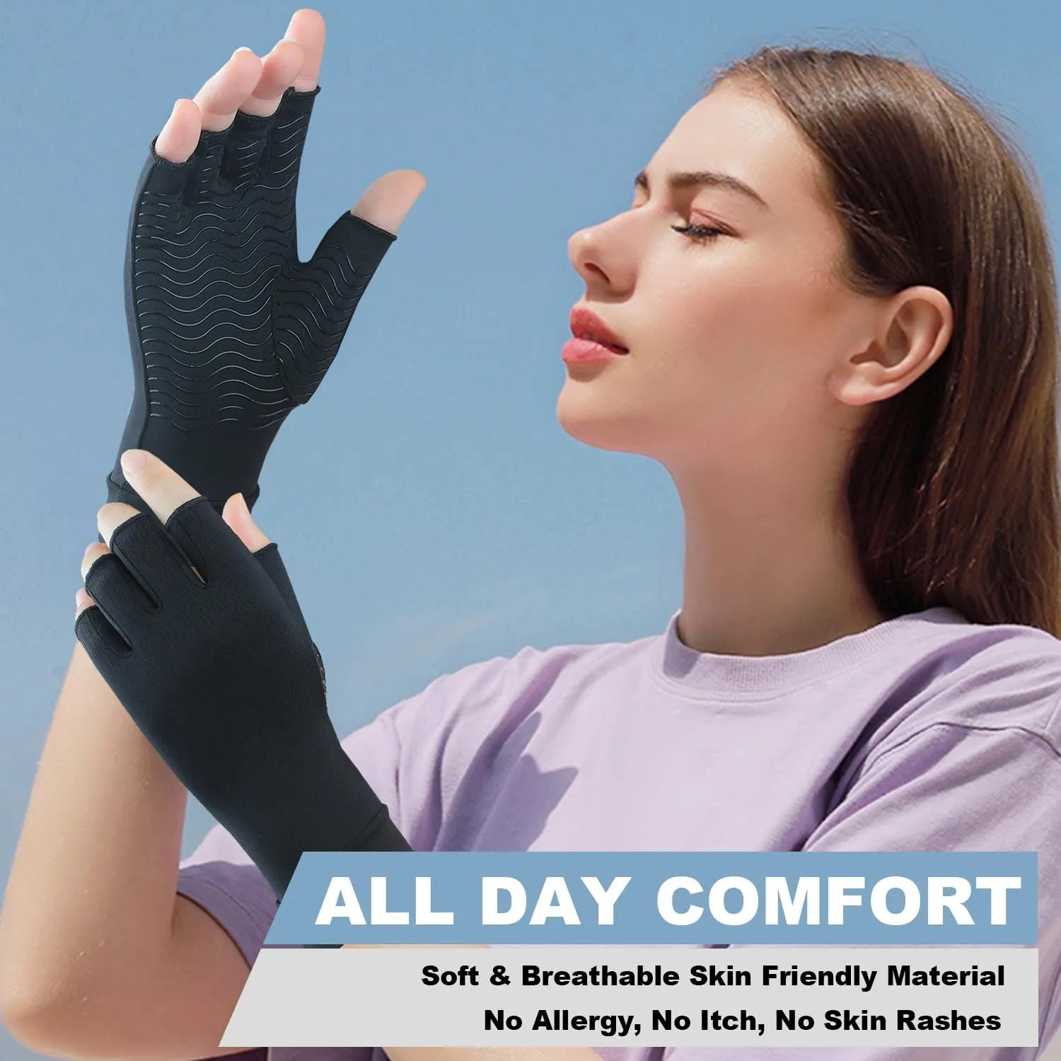 2 Pairs Copper Arthritis Compression Gloves for Rheumatoid, Osteoarthritis, Carpal Tunnel Pain Relief, Compression Hand Gloves for Women & Men,Anti-Slip Fingerless Gloves for Work,Typing (M)