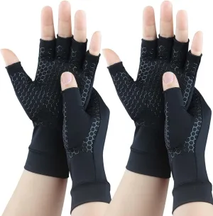 2 Pairs Copper Arthritis Gloves for Carpal Tunnel Pain Relief, Compression Gloves to Alleviate Hand Pain, Swelling, Fingerless Computer Typing Gloves for Rheumatoid, Tendonitis Women & Men (Large)