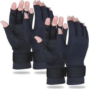 2 Pairs Copper Arthritis Gloves for Women Men, Compression Gloves with Adjust Strap for Arthritis, Wrist Support, Hand Pain, Fingerless Computer Typing Gloves for Carpal Tunnel, RSI (Large/X-Large)