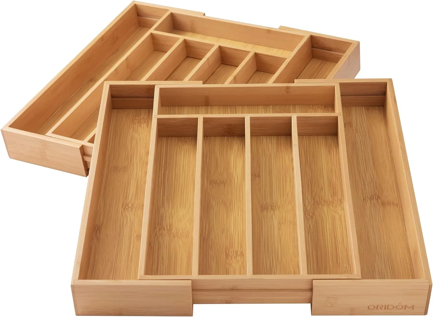 2-Piece Bamboo Silverware Organizer, Expandable Kitchen Drawer Organizer for Cutlery and Utensils, Multifunction Adjustable Bamboo Wood Cutlery Tray in Drawer for Flatware, (Natural)