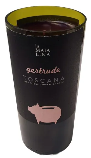 2013 La Maialina Gertrude Toscana IGT Wine Bottle Candle - A Unique Eco-Friendly Decor Accent Crafted from an Authentic Wine Bottle with Original Label Artistry