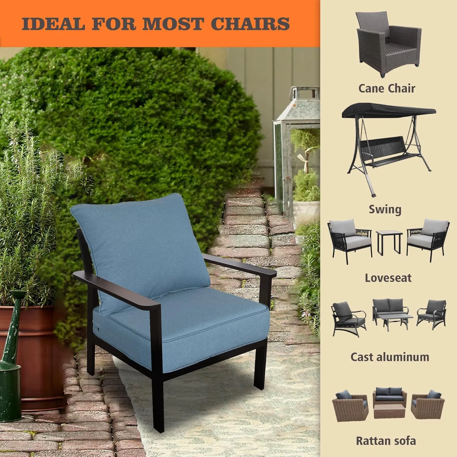 22x24 inch Outdoor/Indoor Deep Seat Patio Cushion Set of 1 Resilient Foam Filling Water Repellent Stain-Resistant UV Resistant Weather Resistant Deep Seat Bottom Light Blue