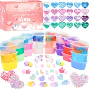 24 Pack Slime, Heart Bulk Slime for Kids Party Favors, Soft Non-Sticky, Stress Relief Fidget Toys, Valentine Party Supplies, Classroom Reward, Exchange Gift for Girls Boys