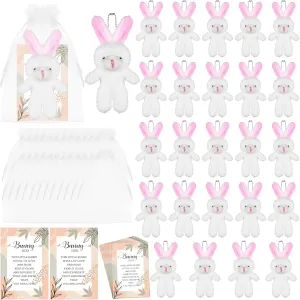 24 Sets Bunny Stuffed Animal Gift Easter Graduation Mini Plush Rabbit Doll with Bunny Hug Card Organza Bags Small White Bunny Stuffed Bunnies Bulk for Graduation Exchange Prize Birthday Easter