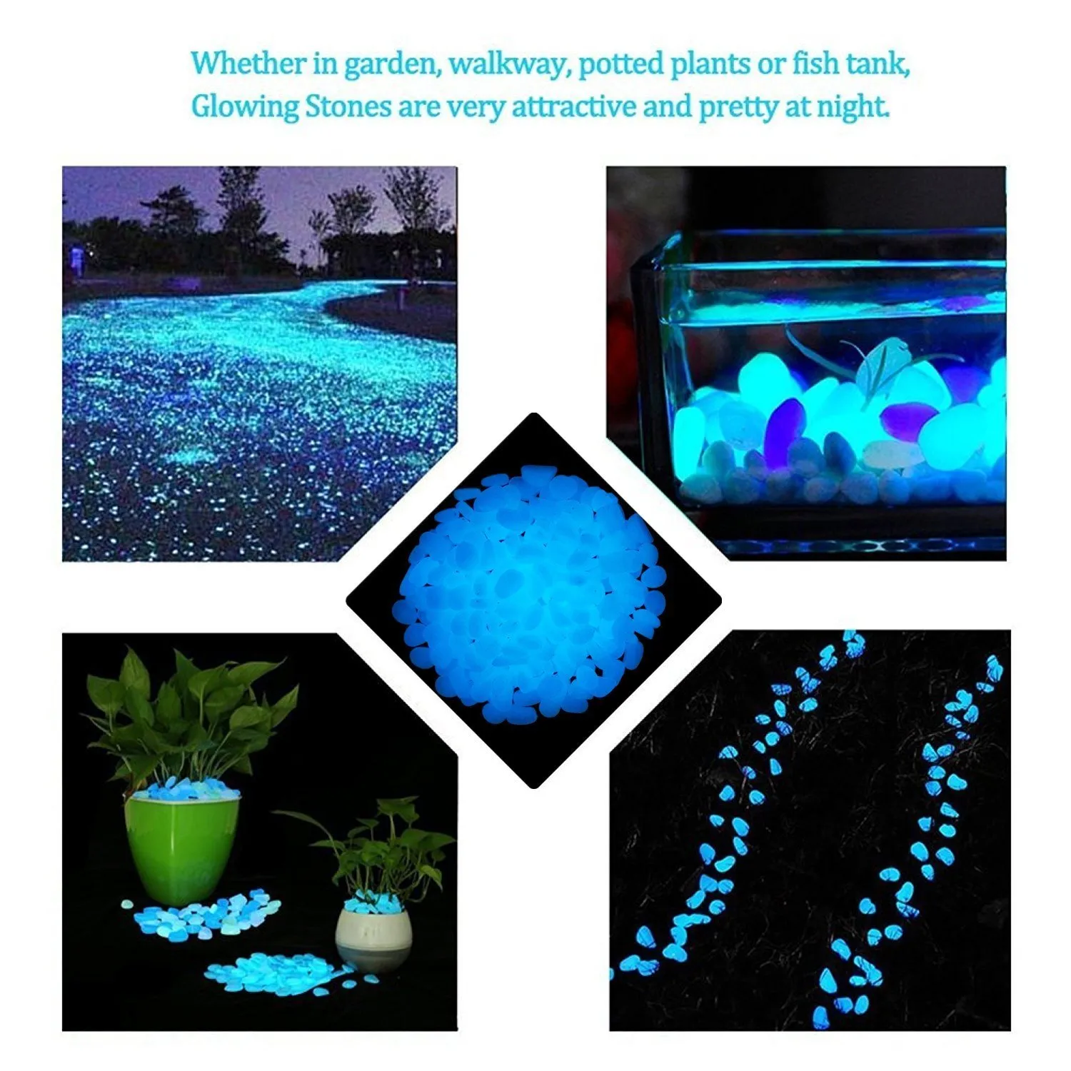 2.4Lbs 550Pcs Glow in The Dark Stones Garden Pebbles Rocks Indoor Outdoor Decor Luminous Stone for Walkways Driveway Yard Grass Fish Tank Halloween Decoration Large Bag