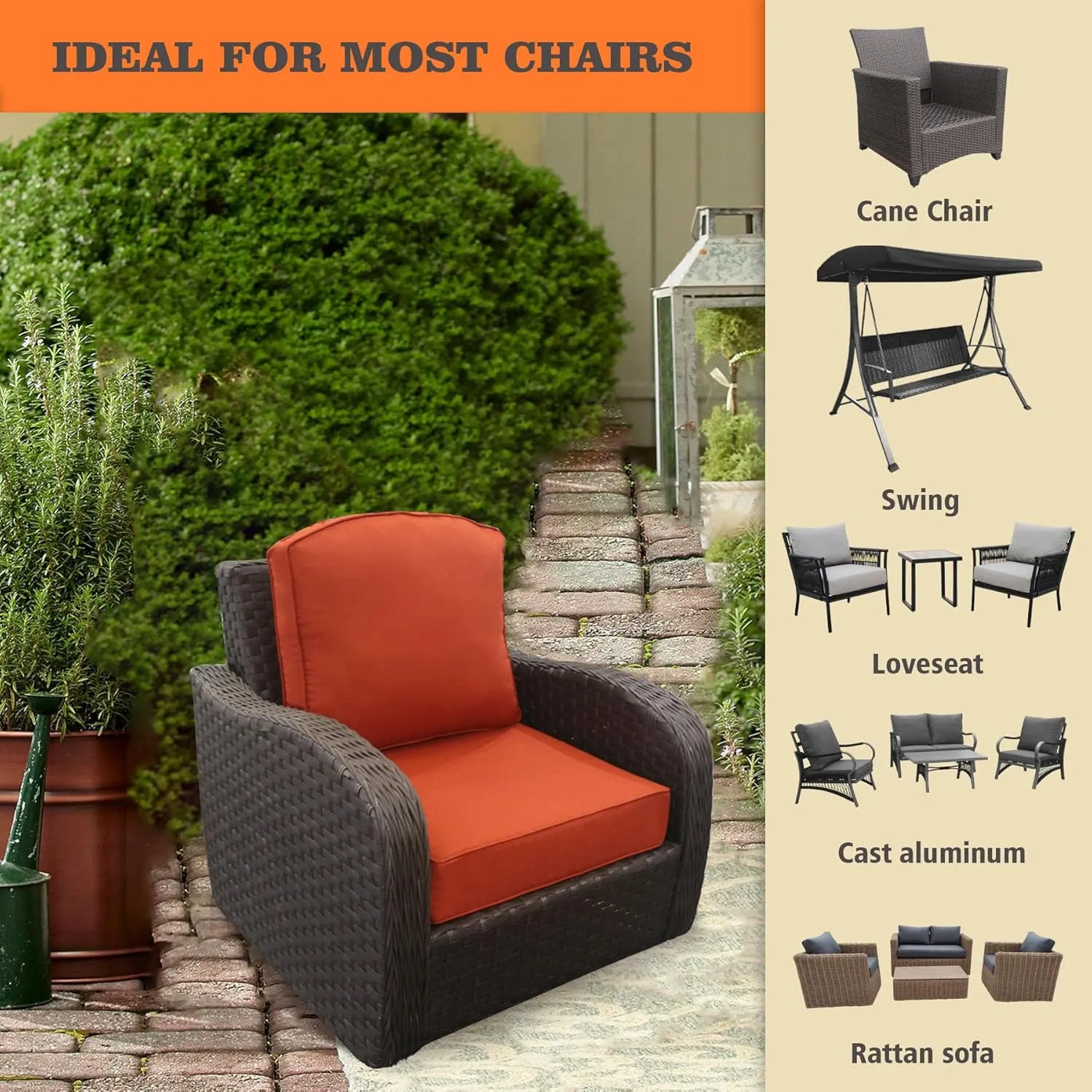 24x24 inch Outdoor/Indoor Deep Seat Patio Cushions Set of 2 Resilient Foam Filling Water Repellent Stain-Resistant UV Resistant Weather Resistant Deep Seat Bottom Quarry Red