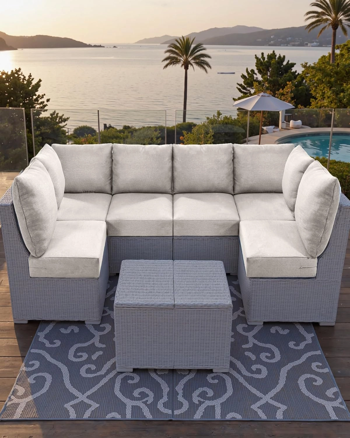 24x24x6 Outdoor Seat Cushions for 6-Seat Sectional Sofa Set of 6 - Water-Repellent 14-Piece Patio Cushion Set for Outside Rattan Wicker Loveseat Chair L-Shape Couch - Beige